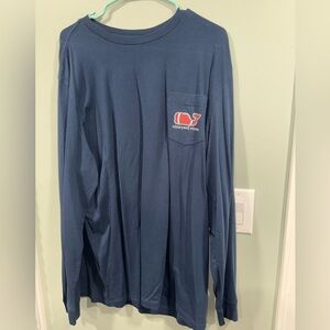 Vineyard Vines Men's Long-Sleeve Pocket Tee - Navy with Red Whale Logo